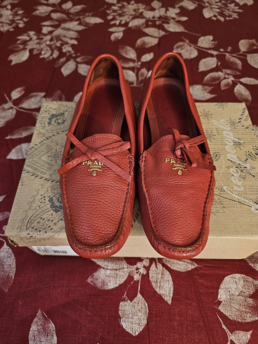 Prada Red Leather Driving Loafers